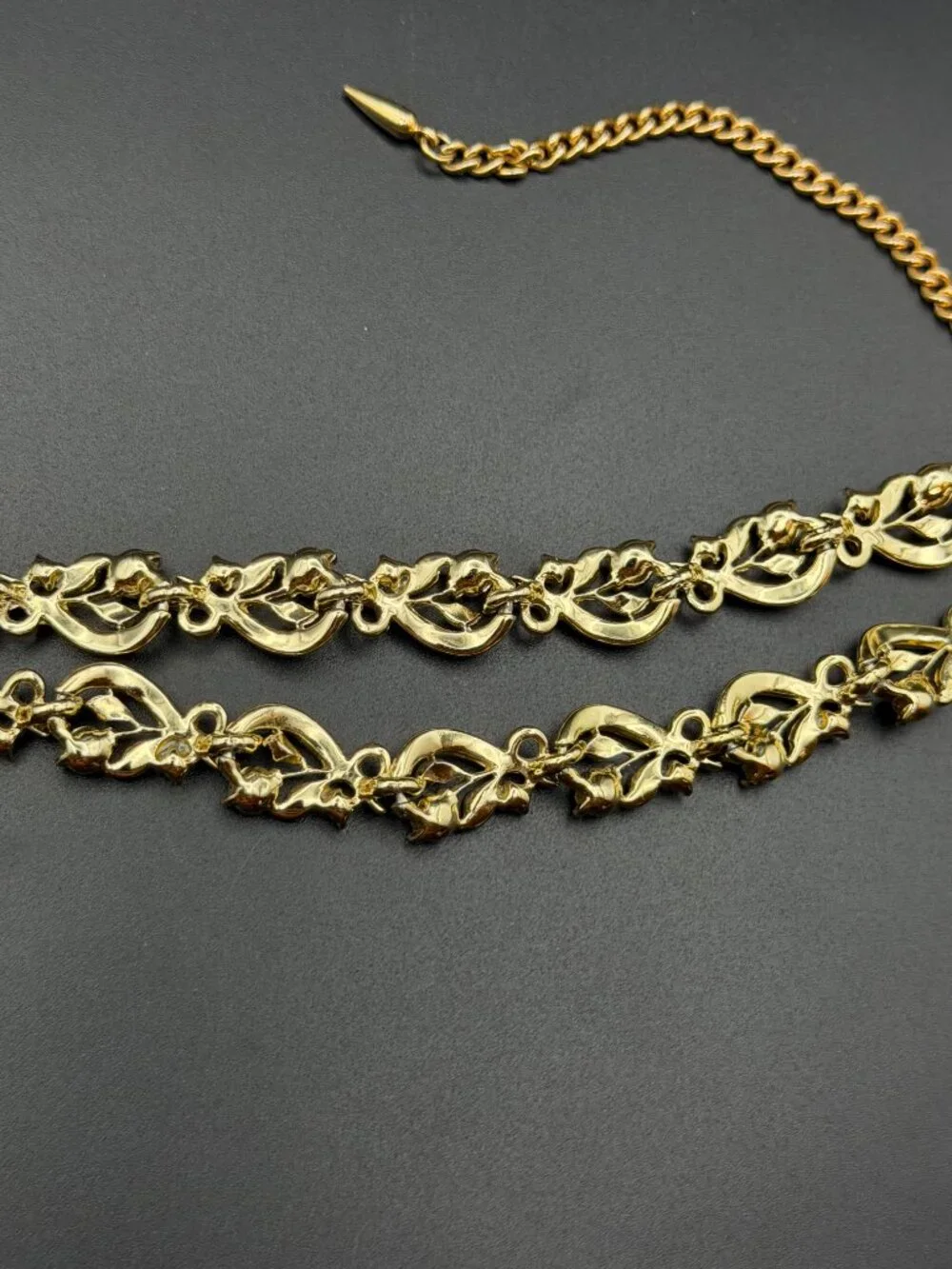 Vintage LISNER Necklace Bracelet Set Amber Rhinestone Leaf Vine Gold Tone Parure